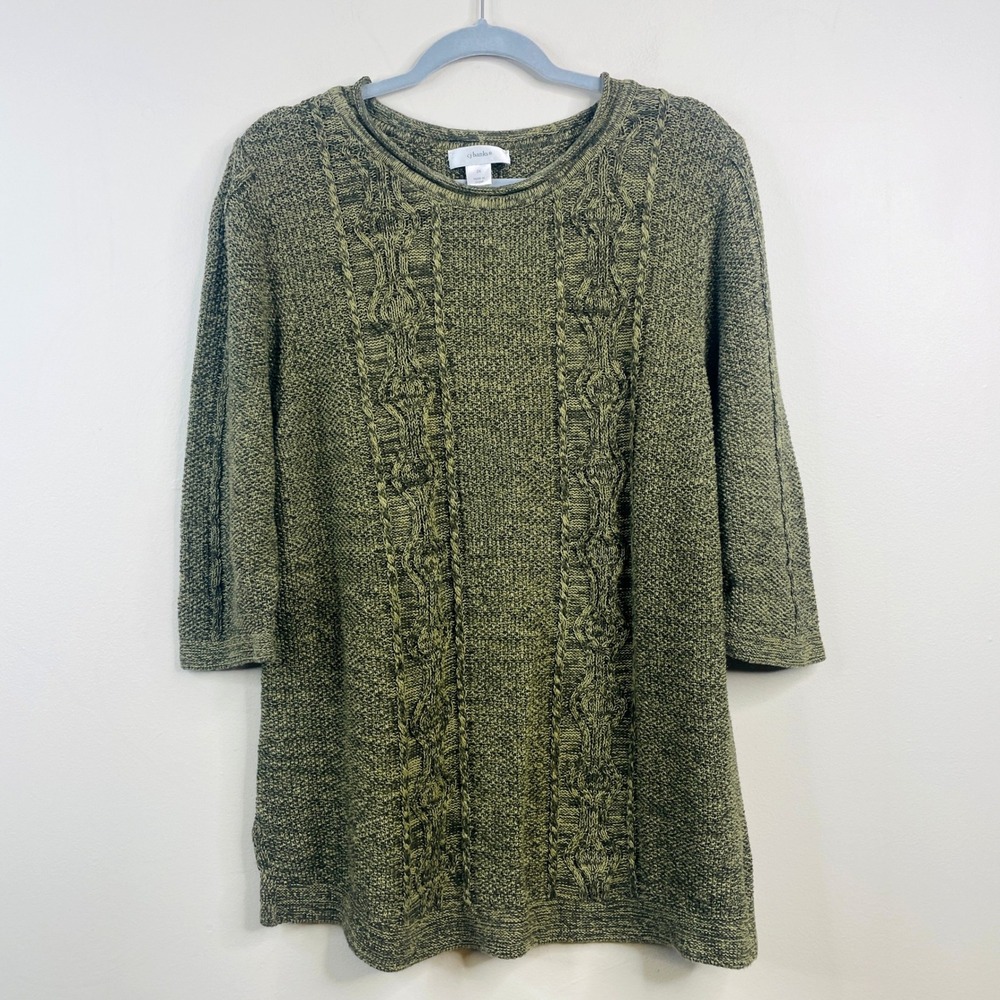 Vintage CJ Banks Cable Knit Sweater Womens 2X Earthy Green Cozy Pullover Tunic